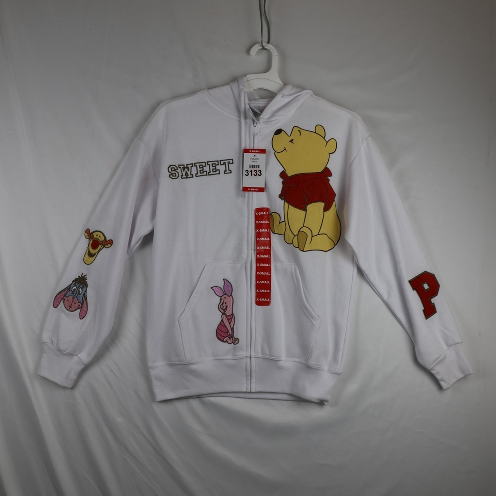 Disney Winnie the Pooh Hoodie Womens XS White Tigger Piglet Eeyore POSJ878-4L16